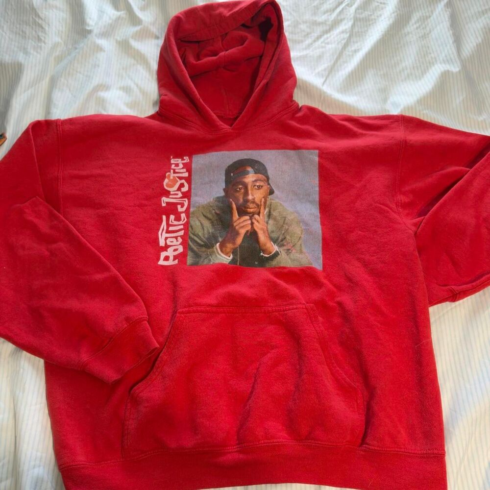 Tupac Poetic Justice Graphic Red Pullover Hoodie #Tupac